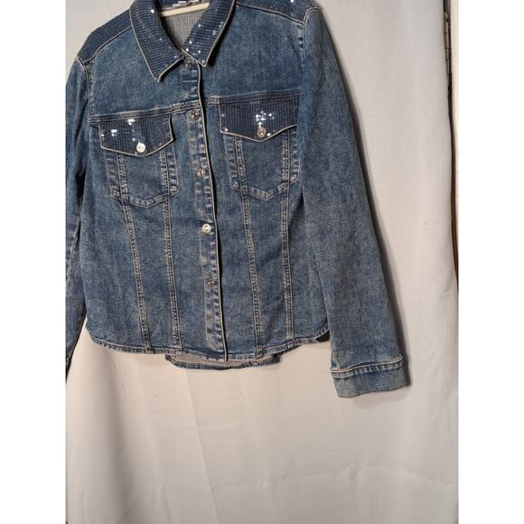 Chico's Women's Sequin Embellished Denim Jacket Snap Size 3(XL)(568) - Picture 3 of 12